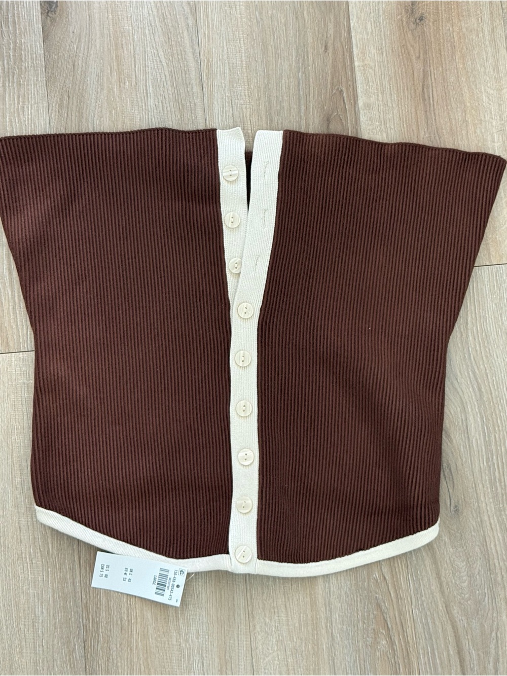 Abercrombie & Fitch Brown Ribbed Strapless Button-Front Top with Cream Trim